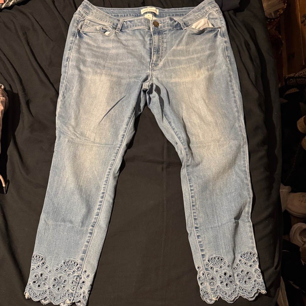 Lane Bryant Light Blue Cropped Jeans with Embroidery